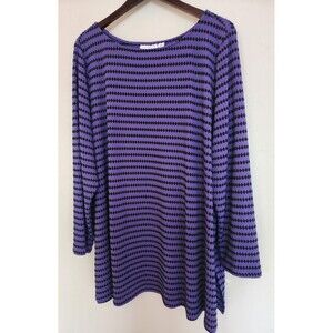 Susan Graver 3X Textured Knit Purple And Black Striped Tunic Top Long Sleeve